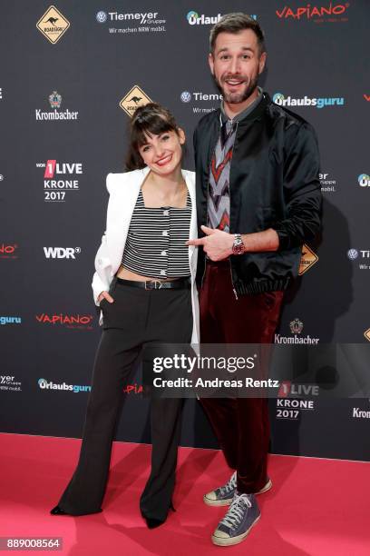 Jochen Schropp and Paula Schramm attend the 1Live Krone radio award at Jahrhunderthalle on December 07, 2017 in Bochum, Germany.