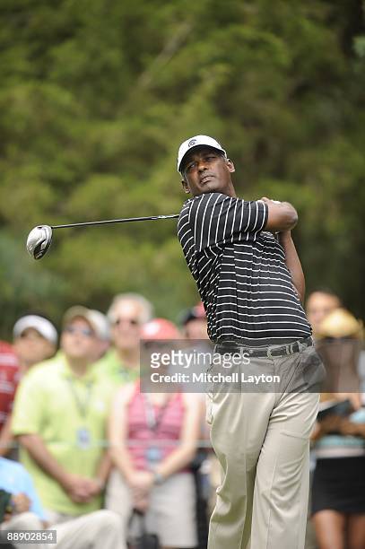 Vijah Singh tees off during the first round of the AT&T National at the Congressional Country Club on July 2, 2009 in Bethesda, Maryland