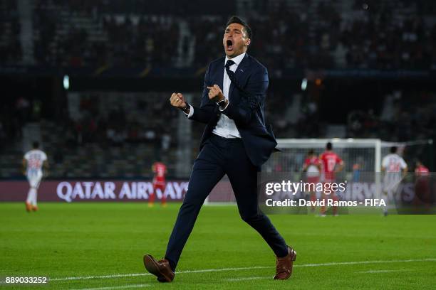 Manager of CF Pachuca Diego Alonso celebrates his sides first goal during the FIFA Club World Cup quarter-final match between CF Pachuca and Wydad...