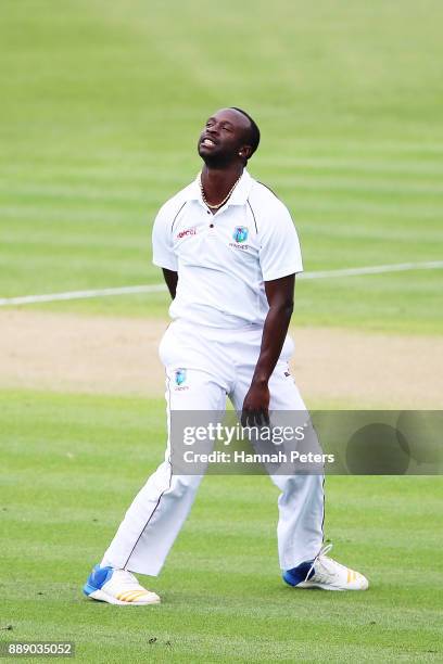 Kemar Roach of the West Indies shows his frustration during day two of the Second Test Match between New Zealand and the West Indies at Seddon Park...