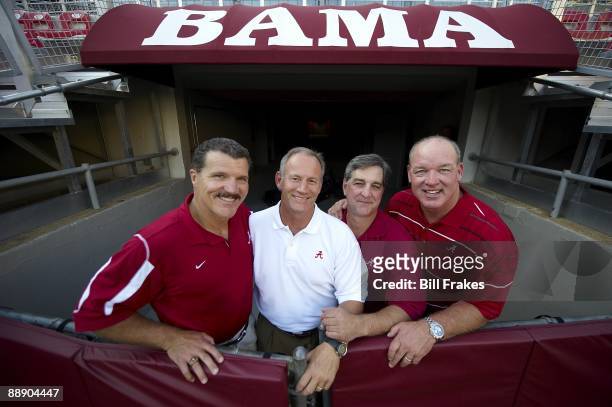 Where Are They Now: Portrait of Alabama linemen who made Goal Line Stand during 1979 Sugar Bowl Barry Krauss, Rich Wingo, Murray Legg, and Marty...