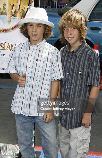 Skateboarders Tristan Puehse and Nic Puehse arrive at the Premiere of Fox Walden Film's "Nim's Island" on March 30, 2008 at the Grauman' s Chinese...