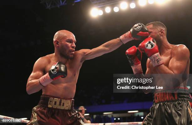 Caleb Truax in action as he beats James DeGale in the IBF World Super-Middleweight Championship fight at Copper Box Arena on December 9, 2017 in...