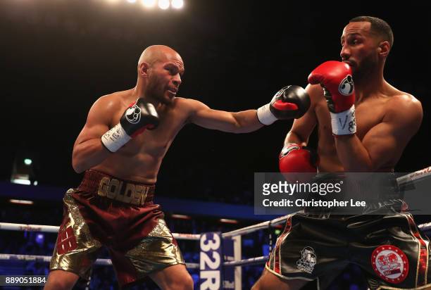 Caleb Truax in action as he beats James DeGale in the IBF World Super-Middleweight Championship fight at Copper Box Arena on December 9, 2017 in...