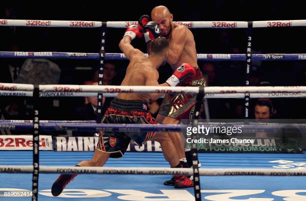 James DeGale punches Caleb Truax during there IBF World Super Middleweight Title fight to Caleb Truax at Copper Box Arena on December 9, 2017 in...