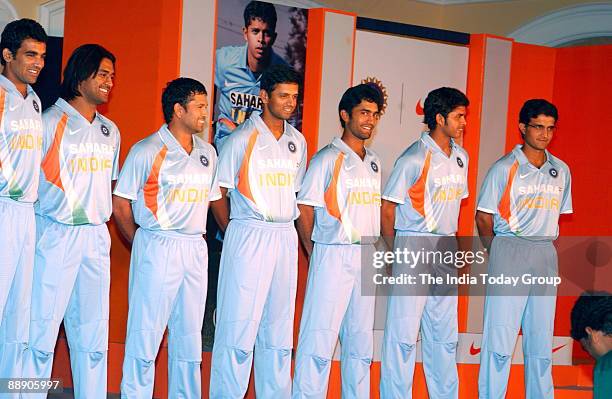 Indian Cricket Players - Zaheer Khan, Mahendra Singh Dhoni, Sachin Tendulkar, Rahul Dravid, Dinesh Karthick, Shanthakumaran Sreesanth and Saurav...