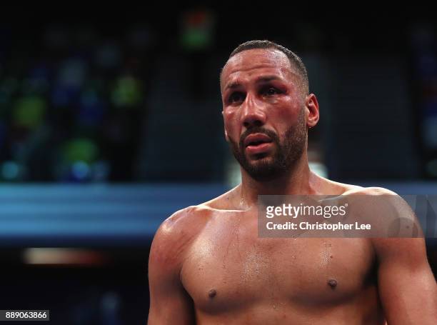 James DeGale looks dejected as he loses to Caleb Truax in the IBF World Super-Middleweight Championship fight at Copper Box Arena on December 9, 2017...