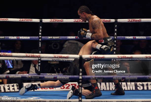 Anthony Yarde in action against Nikola Sjekloca during there WBO European Light Heavyweight and WBO Inter-Continental Light Heavyweight Title fight...