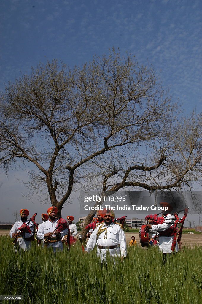 Members of the Lajawab Bagpipe Band in Ludhiana, Punjab, India