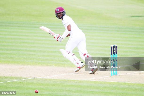 Kraigg Brathwaite of the West Indies works the ball away for a single during day two of the Second Test Match between New Zealand and the West Indies...