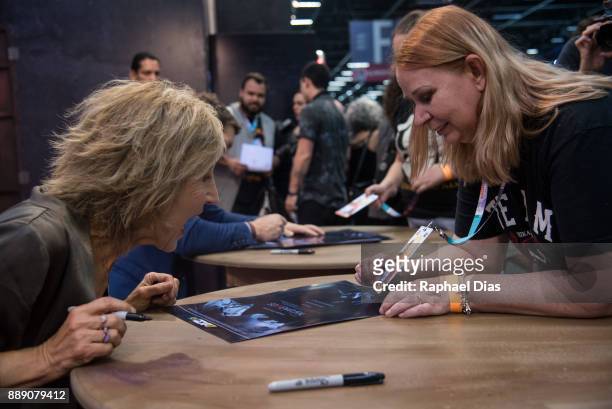 Actress Lin Shaye and producer Jason Blum attend the Brazil Comic Con 2017, Insidious: The Last Key Booth at the Brazil Comic Con 2017 on December 9,...