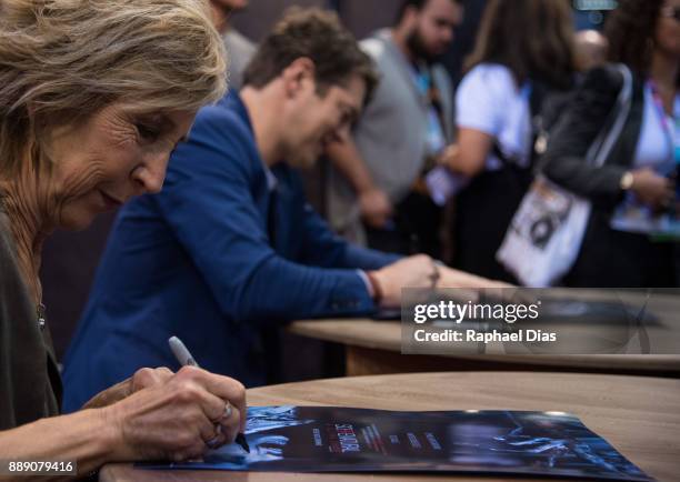 Actress Lin Shaye and producer Jason Blum attend the Brazil Comic Con 2017, Insidious: The Last Key Booth at the Brazil Comic Con 2017 on December 9,...