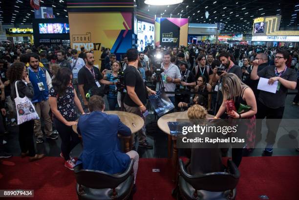 Actress Lin Shaye and producer Jason Blum attend the Brazil Comic Con 2017, Insidious: The Last Key Booth at the Brazil Comic Con 2017 on December 9,...