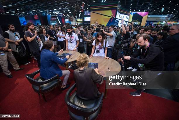 Actress Lin Shaye and producer Jason Blum attend the Brazil Comic Con 2017, Insidious: The Last Key Booth at the Brazil Comic Con 2017 on December 9,...