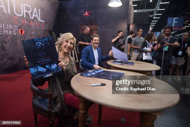 Actress Lin Shaye and producer Jason Blum attend the Brazil Comic Con 2017, Insidious: The Last Key Booth at the Brazil Comic Con 2017 on December 9,...