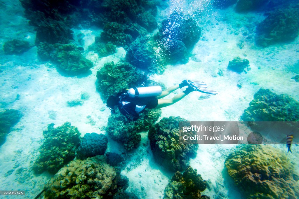 Woman scuba diver in Phuket, Thailand