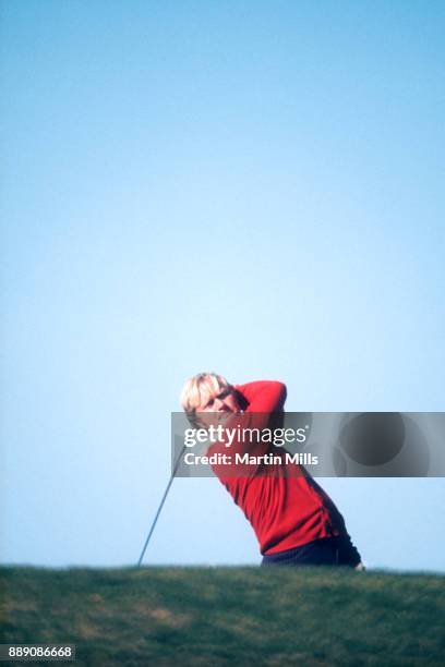 Golfer Jack Nicklaus of the USA follows his ball during a golf event circa 1966.