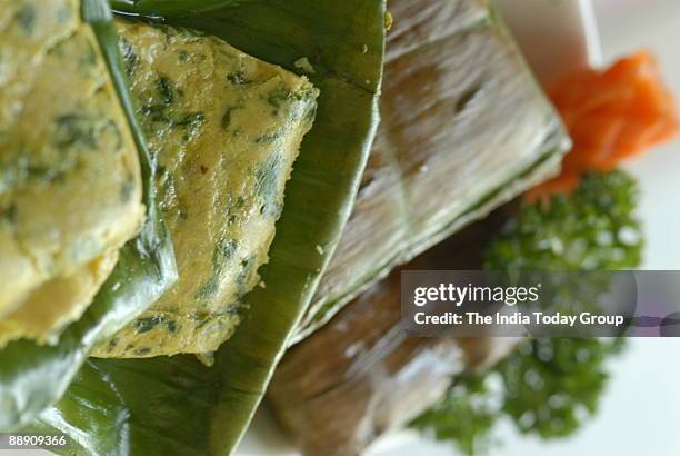 Paturi Chicken served at Oh Calcutta Restaurant in New Delhi, India