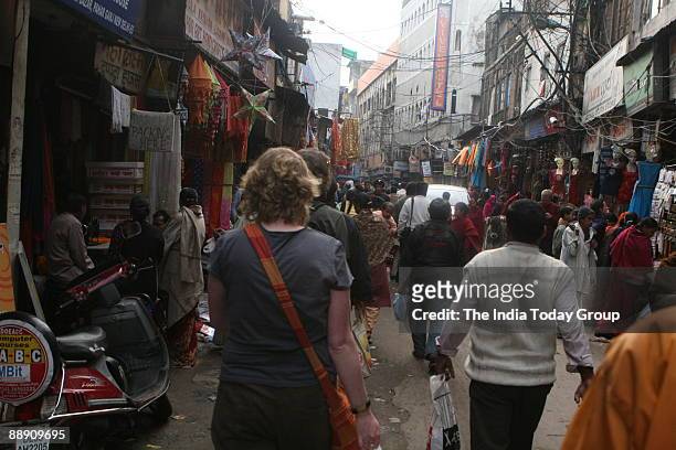 Paharganj market where foreign tourists used to shop and stay in a small restaurant type hotel. New Delhi.