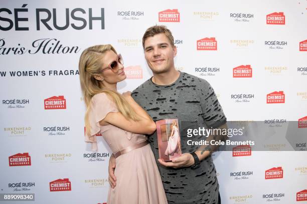Paris Hilton and boyfriend, Chris Zylka during a promotion visit to Australia to launch her 23rd fragrance, Rosé Rush on November 30, 2017 in Sydney,...