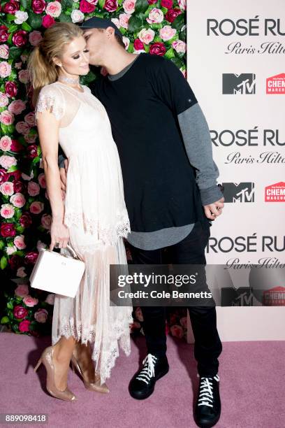 Paris Hilton and boyfriend Chris Zylka arrive at the MTV Rosé Rush launch party during a promotion visit to Australia on November 29, 2017 in Sydney,...