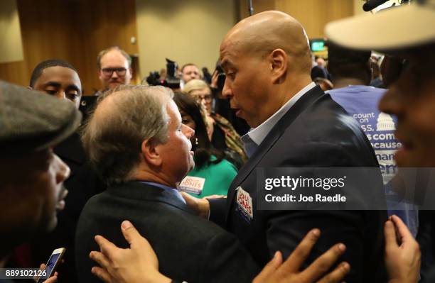 Democratic Senatorial candidate Doug Jones campaigns with Sen. Cory Booker during an event held at Alabama State University at the John Garrick Hardy...