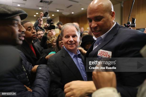 Democratic Senatorial candidate Doug Jones campaigns with Sen. Cory Booker during a campaign event held at Alabama State University at the John...