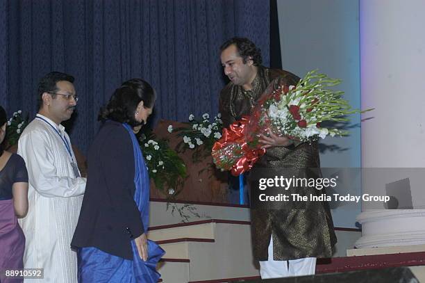 Rahat Fateh Ali Khan, Singer with Sonia Gandhi, President of All India Congress Committee and United Progressive Alliance Chairperson in New Delhi,...