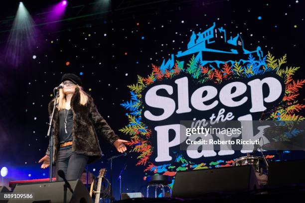 Sharon Martin performs on stage during Sleep In The Park, a Mass Sleepout organised by Scottish social enterprise Social Bite to end homelessness in...