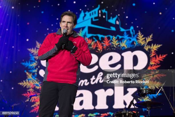 Welsh actor and presenter Rob Brydon performs on stage during Sleep In The Park, a Mass Sleepout organised by Scottish social enterprise Social Bite...