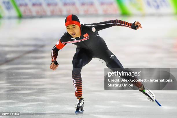 Tingyu Gao of China competes in the men's 500 meter race during day 2 of the ISU World Cup Speed Skating event on December 9, 2017 in Salt Lake City,...