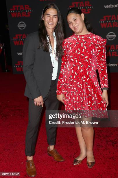 Booboo Stewart and Sage Stewart attend the premiere of Disney Pictures and Lucasfilm's "Star Wars: The Last Jedi" at The Shrine Auditorium on...