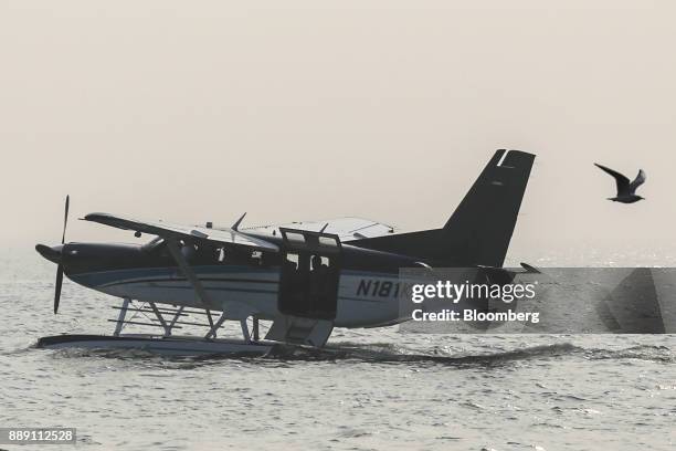 Quest Aircraft Co. Amphibious Kodiak plane, operated by SpiceJet Ltd., floats on water during a demonstration flight event in Mumbai, India, on...