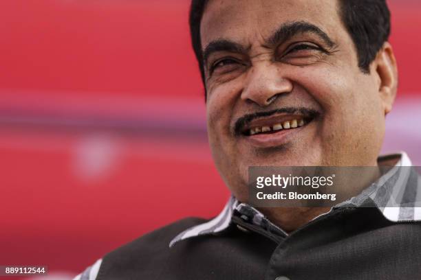 Nitin Gadkari, India's road and transport minister, attends a demonstration flight event for a Quest Aircraft Co. Amphibious Kodiak plane, operated...