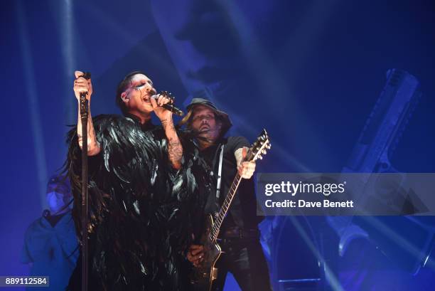 Marilyn Manson and Johnny Depp attend as Marilyn Manson performs at The SSE Arena Wembley on December 9, 2017 in London, England.