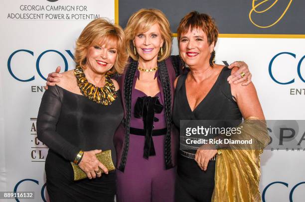 Media Executive Pat Mitchell, Academy-Award Winning Actress Jane Fonda, and Playwright Eve Ensler attend GCAPP "Eight Decades of Jane" in celebration...