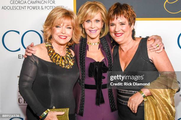 Media Executive Pat Mitchell, Academy-Award Winning Actress Jane Fonda, and Playwright Eve Ensler attend GCAPP "Eight Decades of Jane" in celebration...