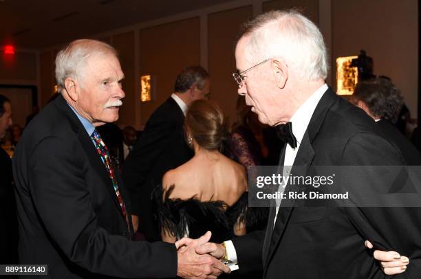 Ted Turner meets and greets a guest at GCAPP "Eight Decades of Jane" in celebration of Jane Fonda's 80th birthday at The Whitley on December 9, 2017...