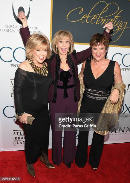 Pat Mitchell, Jane Fonda, and Eve Enseler attend GCAPP 'Eight Decades of Jane' in celebration of Jane Fonda's 80th birthday at The Whitley on...