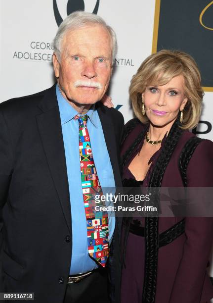 Ted Turner and Jane Fonda attend GCAPP 'Eight Decades of Jane' in celebration of Jane Fonda's 80th birthday at The Whitley on December 9, 2017 in...