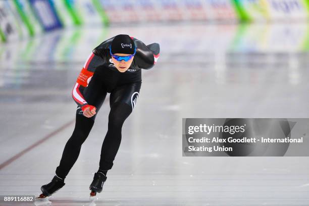 Isabelle Weidemann of Canda competes in the ladies 1500 meter race during day 2 of the ISU World Cup Speed Skating event on December 9, 2017 in Salt...