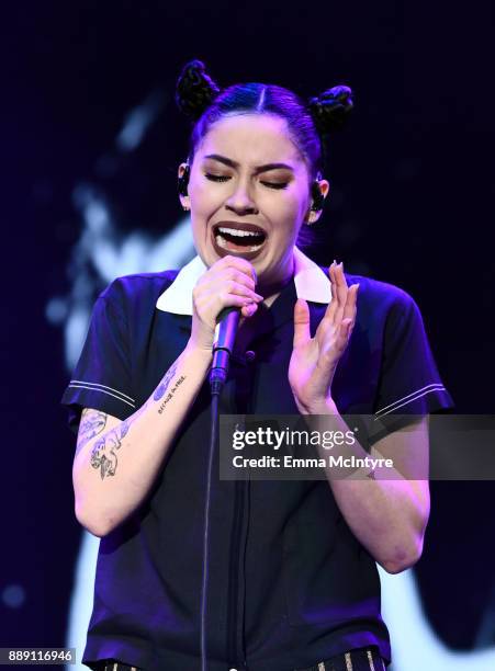 Bishop Briggs performs with Cold War Kids onstage during KROQ Almost Acoustic Christmas 2017 at The Forum on December 9, 2017 in Inglewood,...