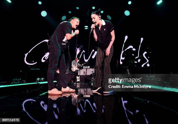 Nathan Willett of Cold War Kids performs with Bishop Briggs onstage during KROQ Almost Acoustic Christmas 2017 at The Forum on December 9, 2017 in...