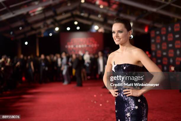 Daisy Ridley attends the premiere of Disney Pictures and Lucasfilm's "Star Wars: The Last Jedi" at The Shrine Auditorium on December 9, 2017 in Los...