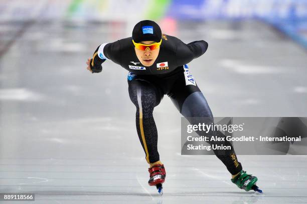 Takuro Oda of Japan competes in the men's 1500 meter race during day 2 of the ISU World Cup Speed Skating event on December 9, 2017 in Salt Lake...