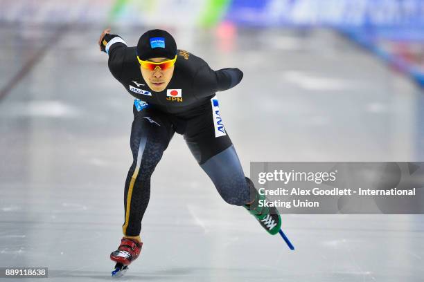 Takuro Oda of Japan competes in the men's 1500 meter race during day 2 of the ISU World Cup Speed Skating event on December 9, 2017 in Salt Lake...