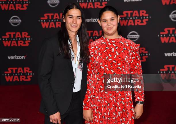 Booboo Stewart and Sage Stewart attend the premiere of Disney Pictures and Lucasfilm's "Star Wars: The Last Jedi" at The Shrine Auditorium on...