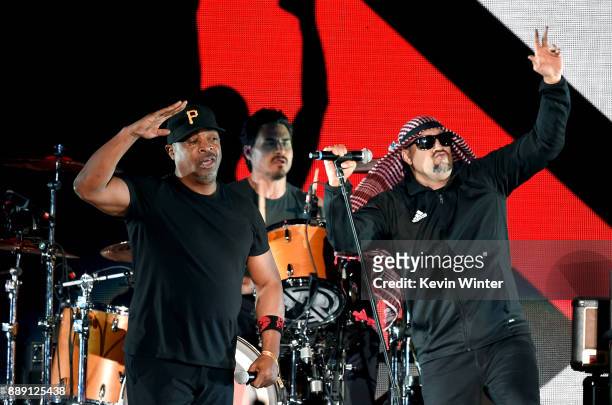 Chuck D, Brad Wilk and B-Real of Prophets of Rage perform onstage at KROQ Almost Acoustic Christmas 2017 at The Forum on December 9, 2017 in...