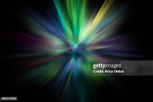 abstract colorful powder explosion in all directions in a nice composition with vivid colors, black background and diminishing perspective. - spring forward stockfoto's en -beelden