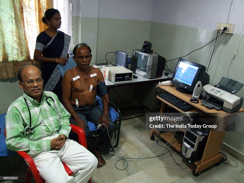 SP Murugappan(Promotor, Surya Hospital) with a telemedicine patient at his hospital in Tiruvallur in Chennai, India.